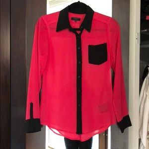 Guess pink/black color block button down blouse